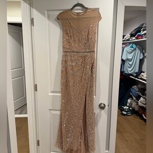 Mac Duggal Sequin Embellished Maxi Dress in Gold